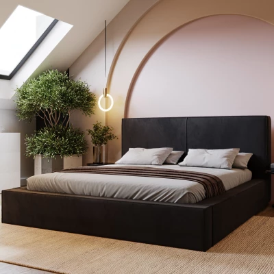Kárpitozott egyszemélyes ágy 160x200 NIDIA 1 tárolóhellyel - fekete