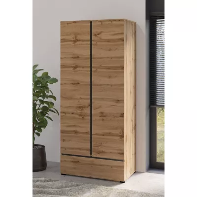 Kétajtós gardrób 89 cm GLENROSE - wotan tölgy / fekete