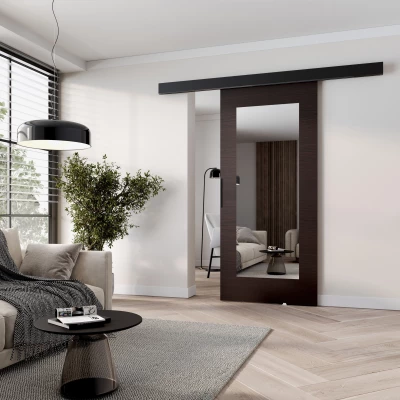 Tolóajtó tükörrel BARRET 19 - 86 cm, wenge / fekete