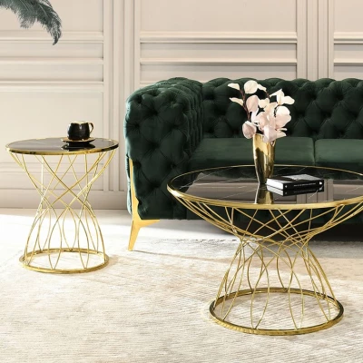 ELIMAR designer dohányzóasztal - fekete márvány / arany