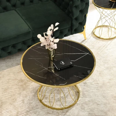 ELIMAR designer dohányzóasztal - fekete márvány / arany