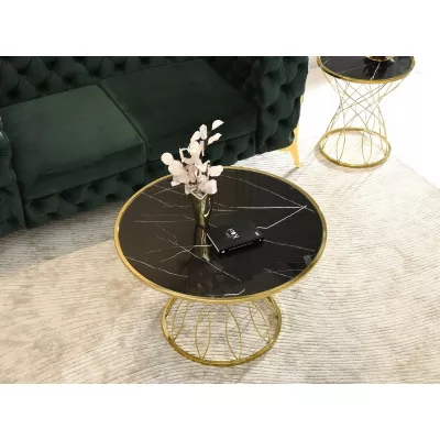ELIMAR designer dohányzóasztal - fekete márvány / arany