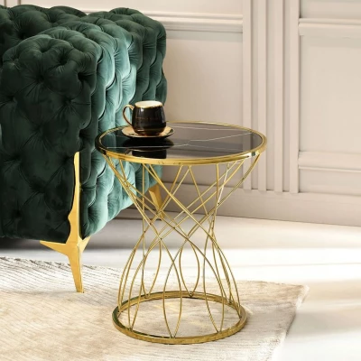 ELIMAR 01 design dohányzóasztal - fekete márvány / arany