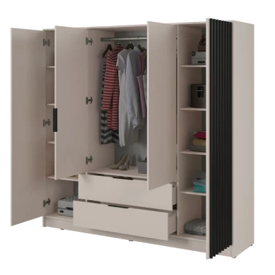 Négyajtós gardróbszekrény MARFA - szélesség 206 cm, kasmír / fekete