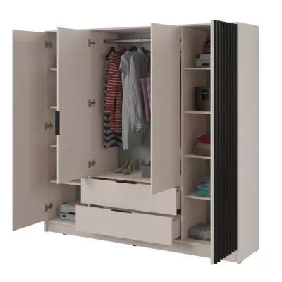 Négyajtós gardróbszekrény MARFA - szélesség 206 cm, kasmír / fekete