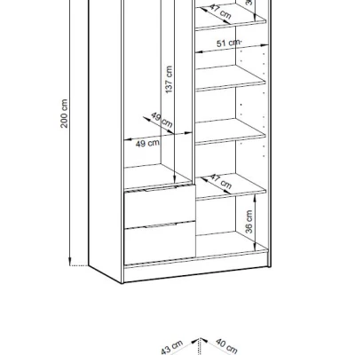 Kétajtós ruhásszekrény MARFA - szélesség 105 cm, kasmír / fekete