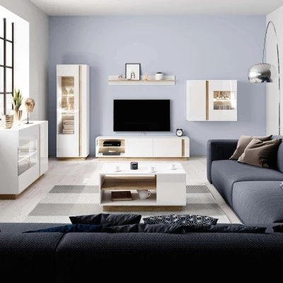 TV állvány 187 cm DOTHAN - unokája tölgy / fehér / fényes fehér