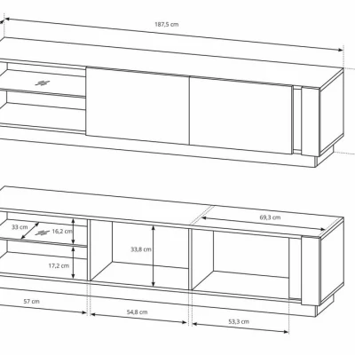 TV állvány 187 cm DOTHAN - unokája tölgy / fehér / fényes fehér
