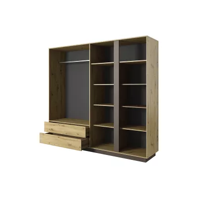 Szekrény tükörrel 220 cm DOTHAN - artisan tölgy / grafit