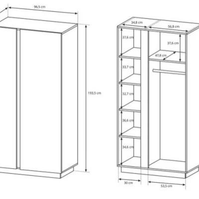 Kétajtós szekrény 97 cm DOTHAN - unokája tölgy / fehér / fényes fehér