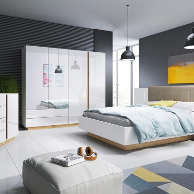 Hálószoba szett ággyal 160x200 DOTHAN - unokája tölgy / fényes fehér / fehér