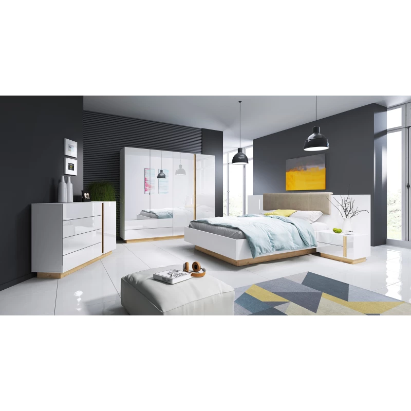 Hálószoba szett ággyal 160x200 DOTHAN - unokája tölgy / fényes fehér / fehér