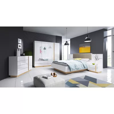 Hálószoba szett ággyal 160x200 DOTHAN - unokája tölgy / fényes fehér / fehér