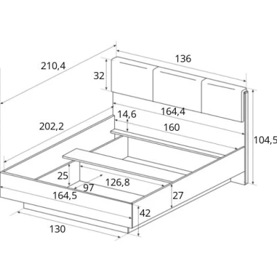 Hálószoba szett ággyal 160x200 DOTHAN - unokája tölgy / fényes fehér / fehér