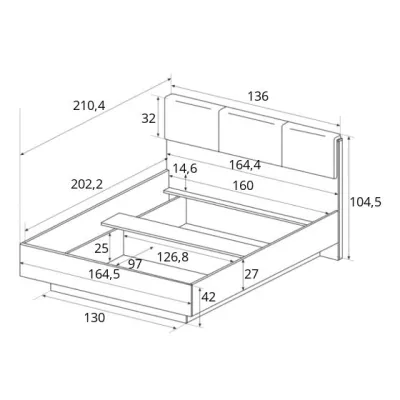 Hálószoba szett ággyal 160x200 DOTHAN - unokája tölgy / fényes fehér / fehér