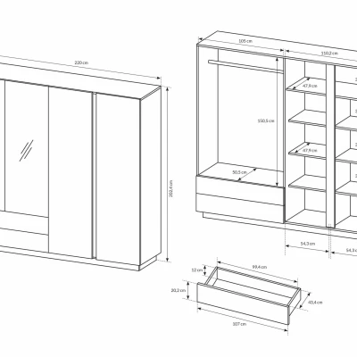 Hálószoba szett ággyal 160x200 DOTHAN - unokája tölgy / fényes fehér / fehér