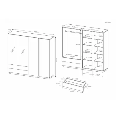 Hálószoba szett ággyal 160x200 DOTHAN - unokája tölgy / fényes fehér / fehér