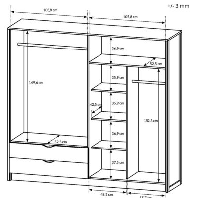Tükrös ruhásszekrény 220 cm GORDO - tölgy homok grande / matera