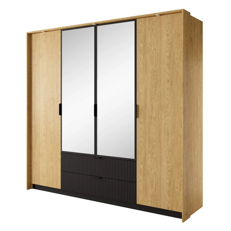 Nagy tükrös gardrób 220 cm BRENT - balti tölgy / fekete