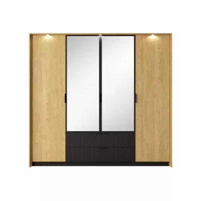 Nagy tükrös gardrób 220 cm BRENT - balti tölgy / fekete