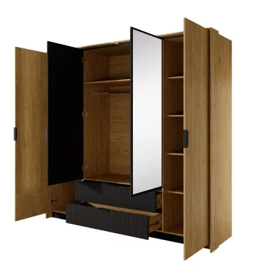 Nagy tükrös gardrób 220 cm BRENT - balti tölgy / fekete