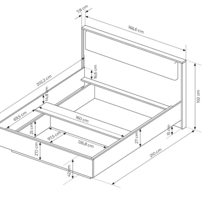 Hálószoba szett ággyal 160x200 BRENT - Balti tölgy / fekete