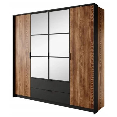 Szekrény tükörrel 220 cm CALERA - gesztenye / antracit