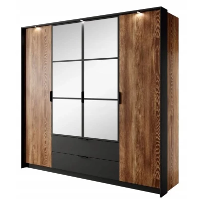 Szekrény tükörrel 220 cm CALERA - gesztenye / antracit