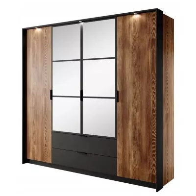 Szekrény tükörrel 220 cm CALERA - gesztenye / antracit