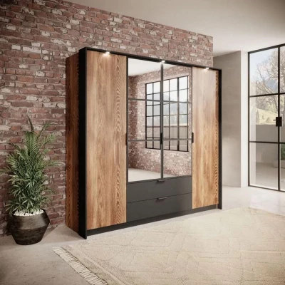 Szekrény tükörrel 220 cm CALERA - gesztenye / antracit