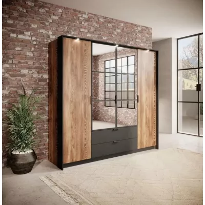 Szekrény tükörrel 220 cm CALERA - gesztenye / antracit