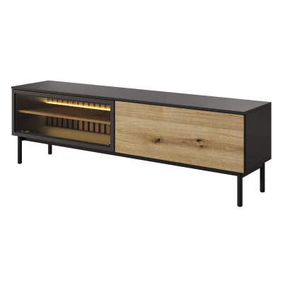 TV állvány 180 cm DEMOPOLIS - tölgyfa / fekete + INGYENES LED világítás