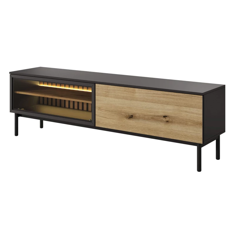 TV állvány 180 cm DEMOPOLIS - tölgyfa / fekete + INGYENES LED világítás