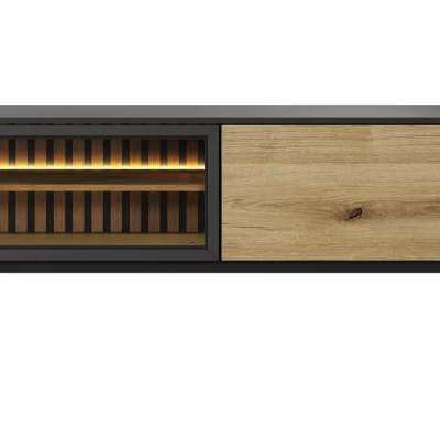 TV állvány 180 cm DEMOPOLIS - tölgyfa / fekete + INGYENES LED világítás