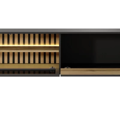 TV állvány 180 cm DEMOPOLIS - tölgyfa / fekete + INGYENES LED világítás