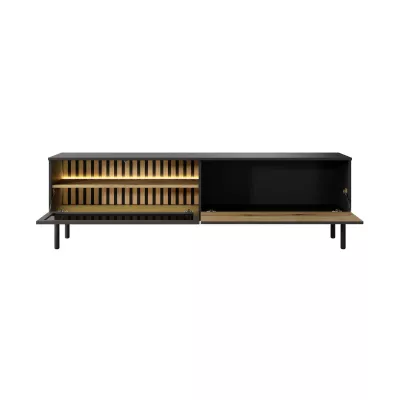 TV állvány 180 cm DEMOPOLIS - tölgyfa / fekete + INGYENES LED világítás