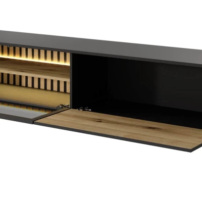 TV állvány 180 cm DEMOPOLIS - tölgyfa / fekete + INGYENES LED világítás