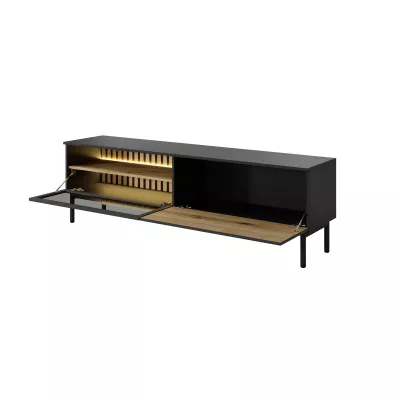 TV állvány 180 cm DEMOPOLIS - tölgyfa / fekete + INGYENES LED világítás