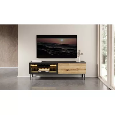 TV állvány 180 cm DEMOPOLIS - tölgyfa / fekete + INGYENES LED világítás