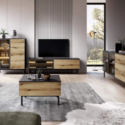TV állvány 180 cm DEMOPOLIS - tölgyfa / fekete + INGYENES LED világítás