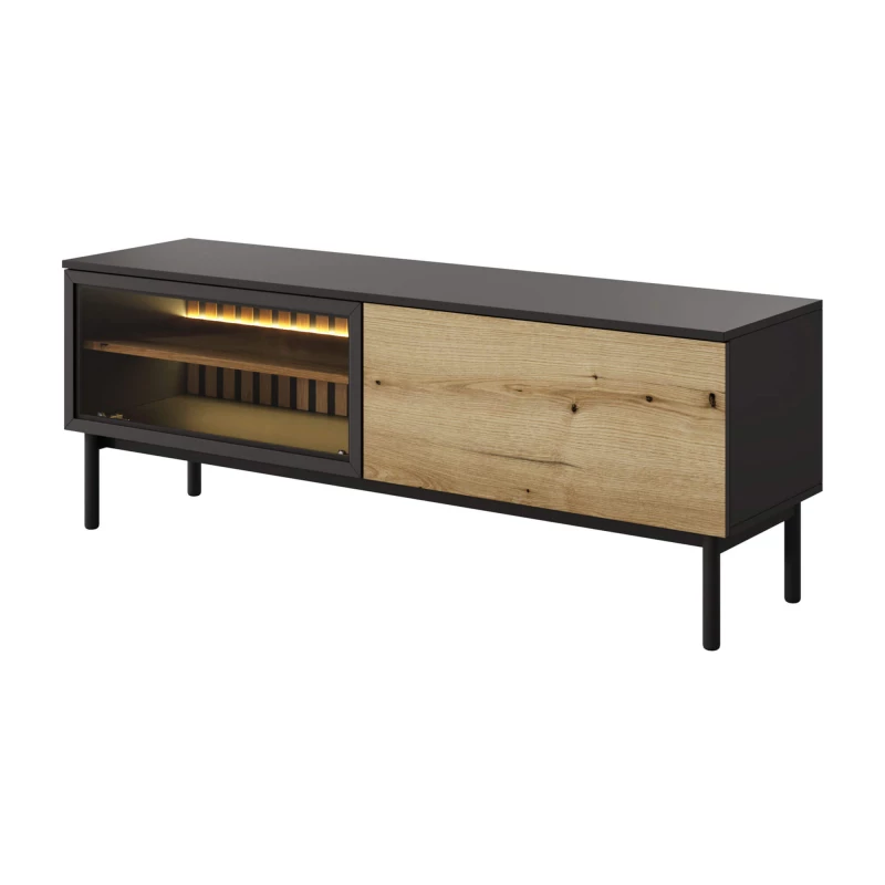 TV állvány 150 cm DEMOPOLIS - tölgyfa / fekete + INGYENES LED világítás