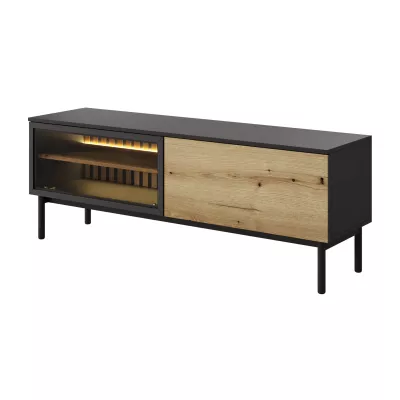 TV állvány 150 cm DEMOPOLIS - tölgyfa / fekete + INGYENES LED világítás