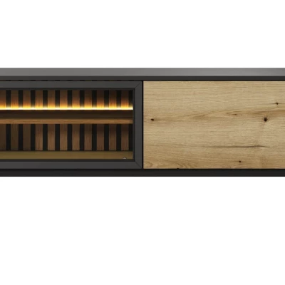 TV állvány 150 cm DEMOPOLIS - tölgyfa / fekete + INGYENES LED világítás