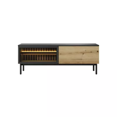 TV állvány 150 cm DEMOPOLIS - tölgyfa / fekete + INGYENES LED világítás