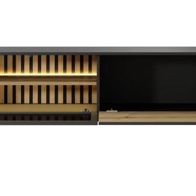 TV állvány 150 cm DEMOPOLIS - tölgyfa / fekete + INGYENES LED világítás