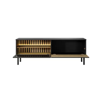 TV állvány 150 cm DEMOPOLIS - tölgyfa / fekete + INGYENES LED világítás