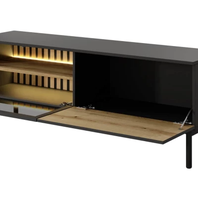 TV állvány 150 cm DEMOPOLIS - tölgyfa / fekete + INGYENES LED világítás