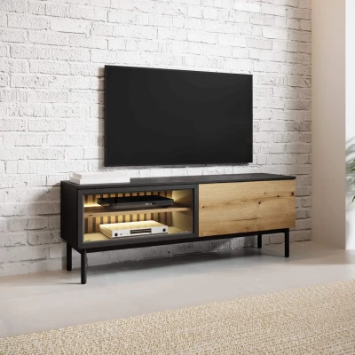 TV állvány 150 cm DEMOPOLIS - tölgyfa / fekete + INGYENES LED világítás