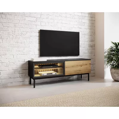 TV állvány 150 cm DEMOPOLIS - tölgyfa / fekete + INGYENES LED világítás