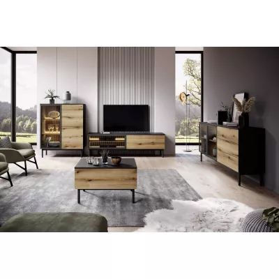 TV állvány 150 cm DEMOPOLIS - tölgyfa / fekete + INGYENES LED világítás